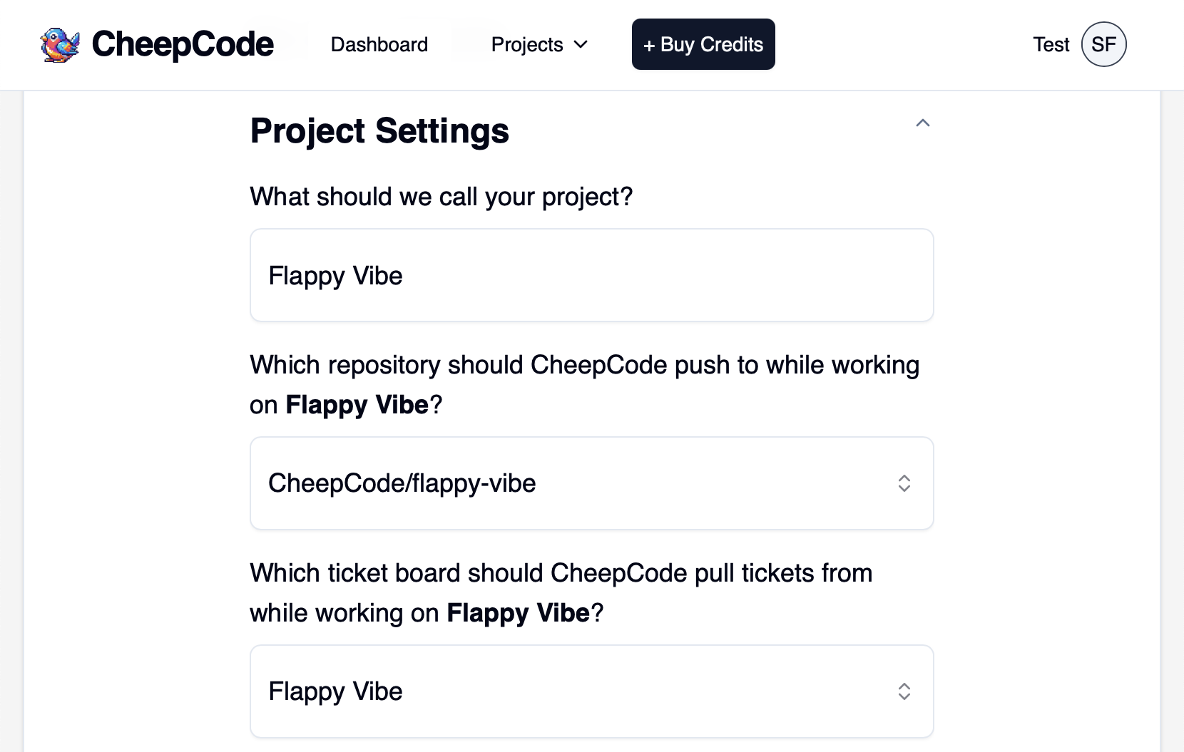 CheepCode Settings Screenshot